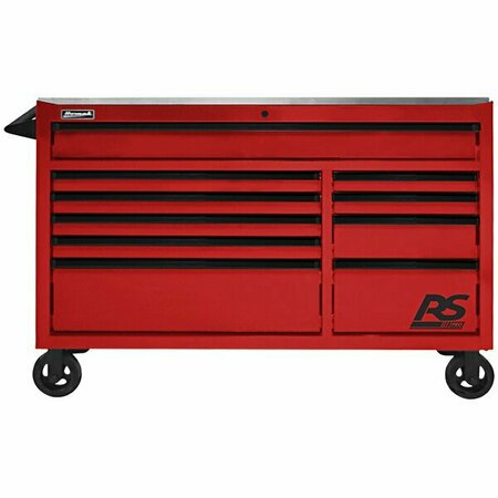 HOMAK RS Pro 54'' Red 10-Drawer Roller Cabinet with Stainless Steel Top RD04054014 571RD0405414